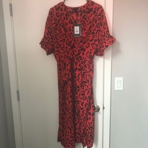 Red print midi dress